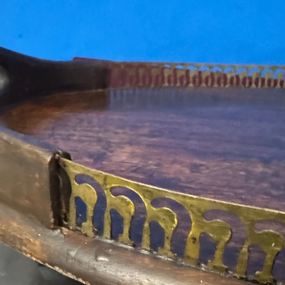 MCM Art Deco Style Large 23.5”x 16” Oval Decorative Rail Edge Wooden Tray